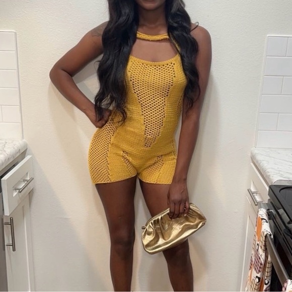 Yellow Mesh Two-Piece Set - Picture 2 of 2